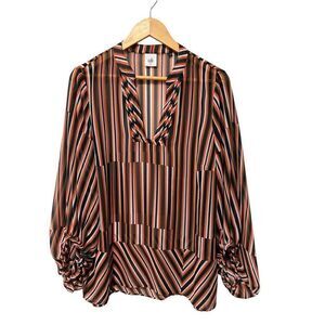 CAbi #5519 Ultimate Striped Tiered Semi Sheer Blouse Ballroom Sleeve Medium